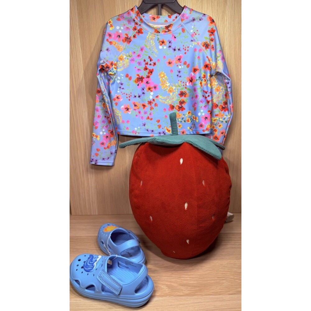Baby/Toddler Girl Ruffle Rash Guard Swim Set UPF 50+ (2-Pc) Sz 5T & Water Shoes